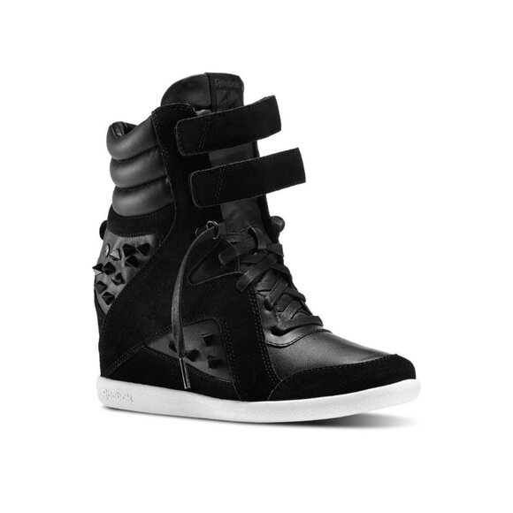 Y2K Reebok X Alicia Keys Hidden Wedge Black Studded Sneakers Womens Size 7.5 - Picture 1 of 8